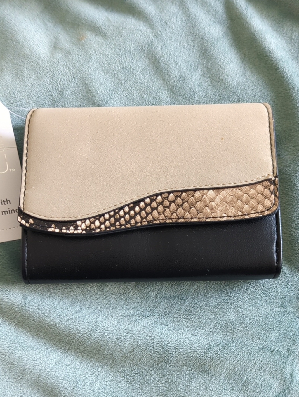 Time and Tru Tri-Panel Wallet in Black, Cream & Metallic Snake